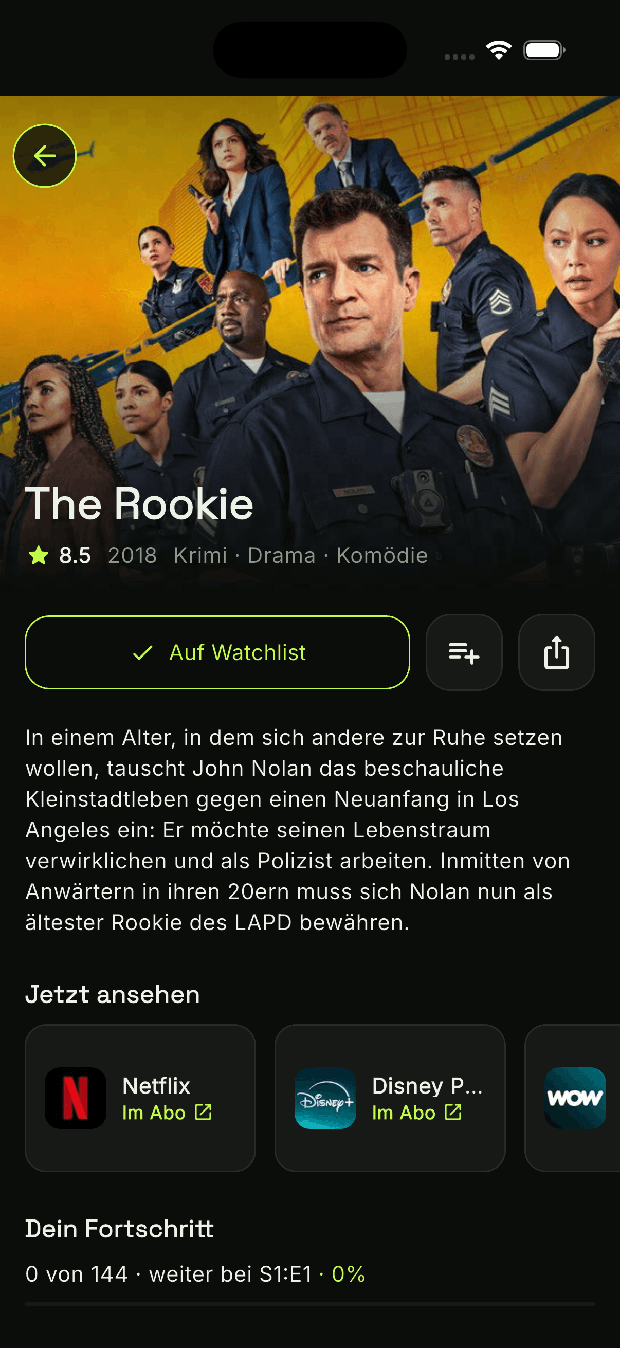 watchUp detail page with streaming providers to open directly