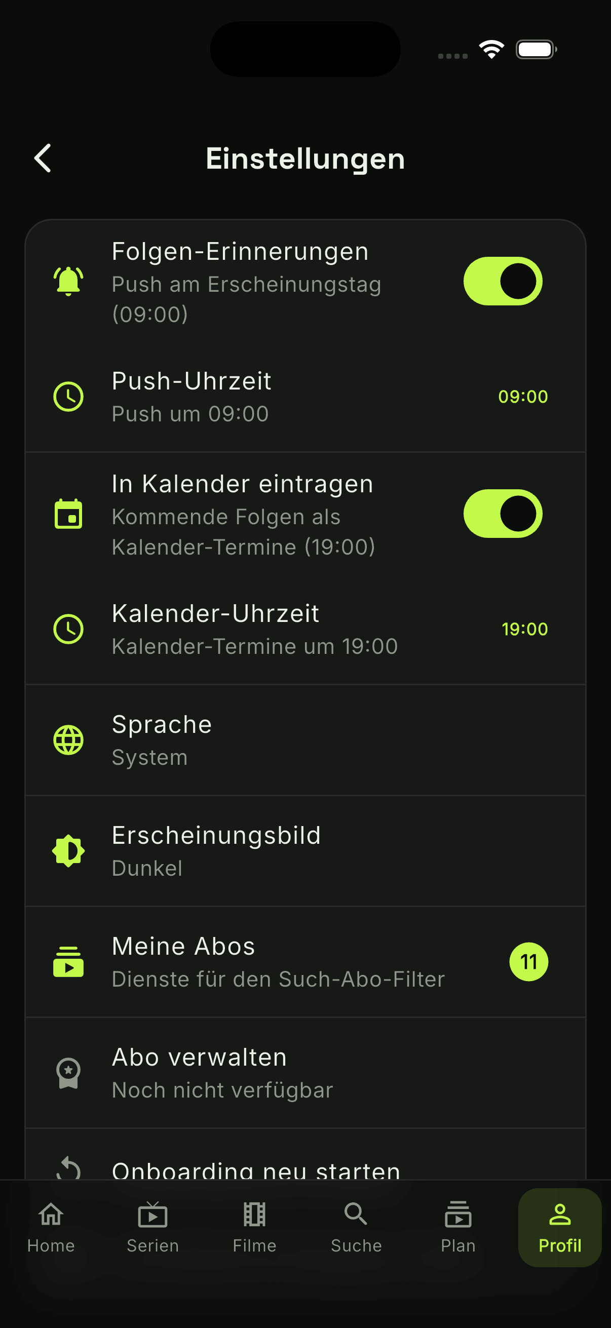 watchUp reminder and calendar settings